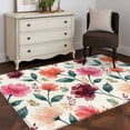 thumbnail image 4 of Pink Orange Flower Washable Area Rugs 2.7'x5', Watercolor Floral Green Leaf Vintage Country Low Pile Throw Living Room Rug Non-Slip Sturdy Edge Binding Carpet for Indoor Entryway Bedside Kitchen, 4 of 9
