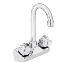 Kitchen Sink No Lead Faucet - DuraSteel 4" Center Wall Mounted Commercial Kitchen Sink Faucet with 3-1/2" Gooseneck Spout - NSF Certified - Dual Knob Handles - Brass Constructed & Chrome Polished