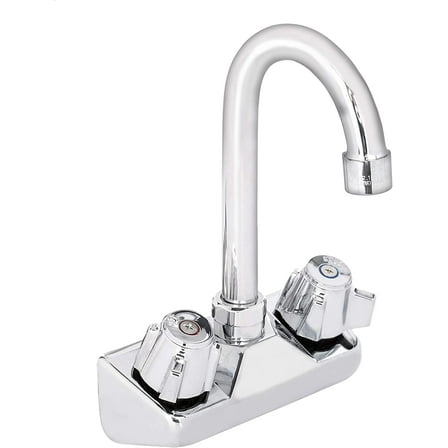 Kitchen Sink No Lead Faucet - DuraSteel 4" Center Wall Mounted Commercial Kitchen Sink Faucet with 3-1/2" Gooseneck Spout - NSF Certified - Dual Knob Handles - Brass Constructed & Chrome Polished