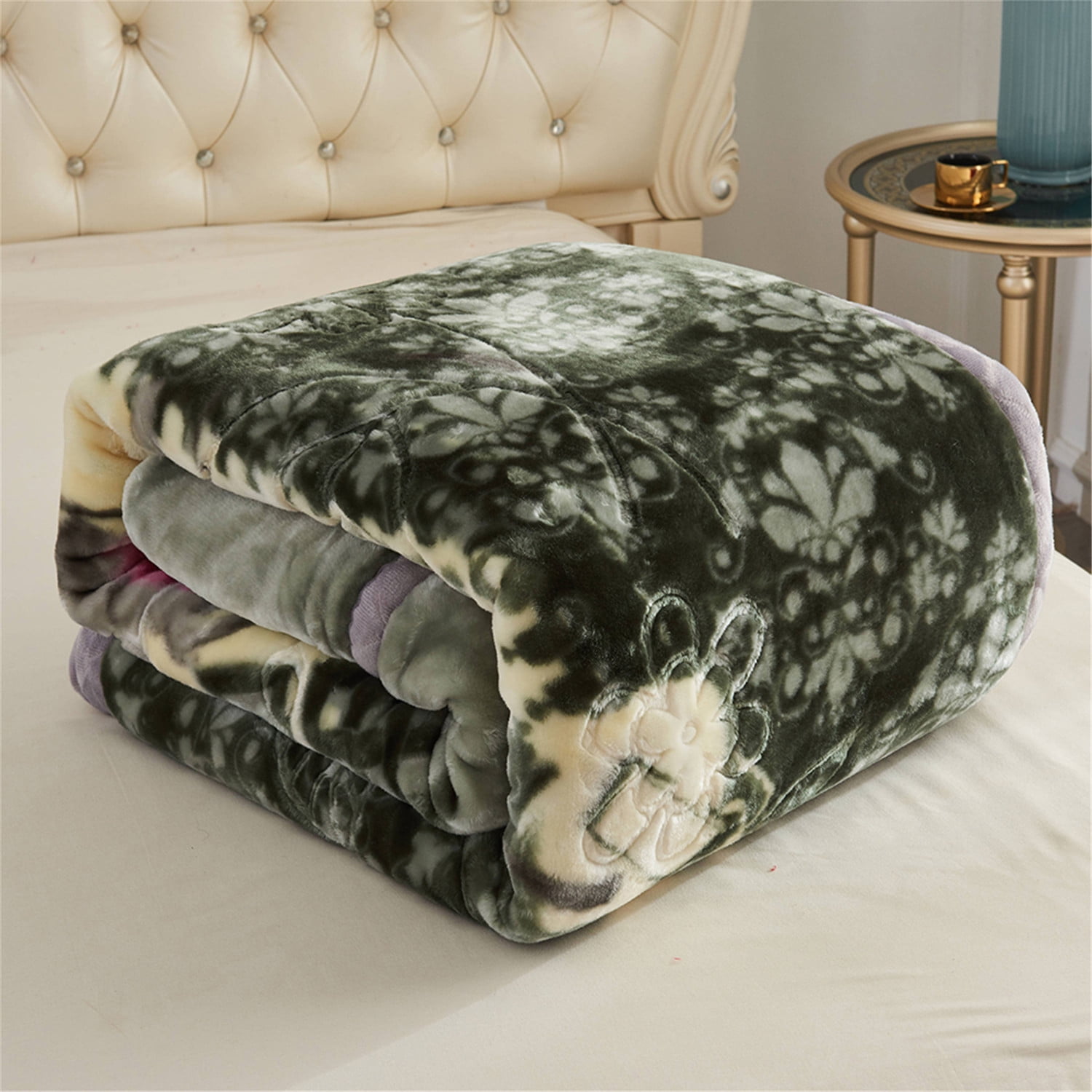 NC Thick Fleece Blanket King Size,10Lbs 2 Ply Faux Mink Bed Blanket For Winter, Green, 85"x93"
