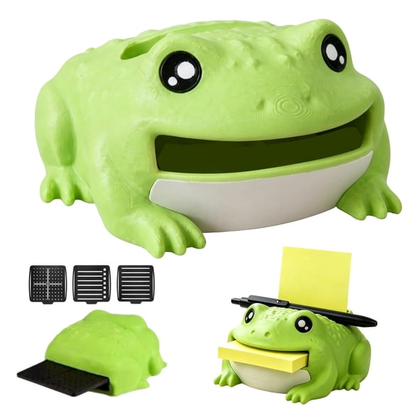 Frog Sticky Note Holder Organizer,Cute Note Dispenser with Pen Rest for Desk Office Workspace,Reusable Stencils Storage Desktop Accessory Gift,Green