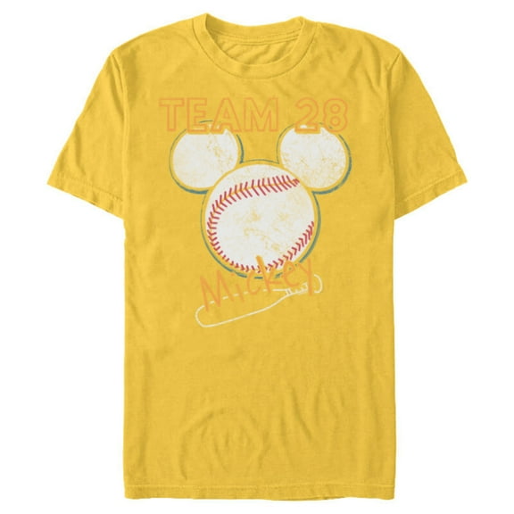 Disney Mickey Mouse Baseball Team 28 Sports Distressed - Short Sleeve Blended T-Shirt for Adults - Customized-Yellow