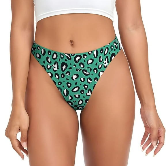 Thongs for Women - Leopard print green cute No Show Seamless Womens Thongs Underwear, Breathable G String Thongs for Women, Ladies Stretch Low Rise Thong Bikini Panties Briefs