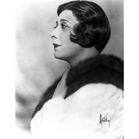 Belle Baker Portrait Side View in White Long Sleeves with Hands on Black Fur Boa Photo Print