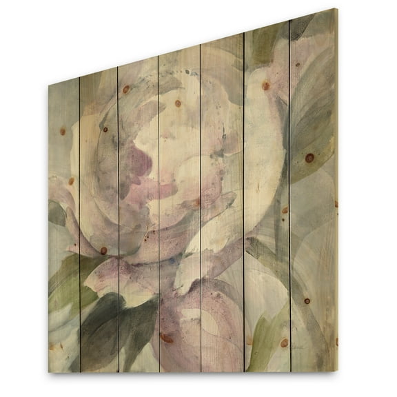 Designart 'Twilight Peony' Shabby Chic Print on Natural Pine Wood