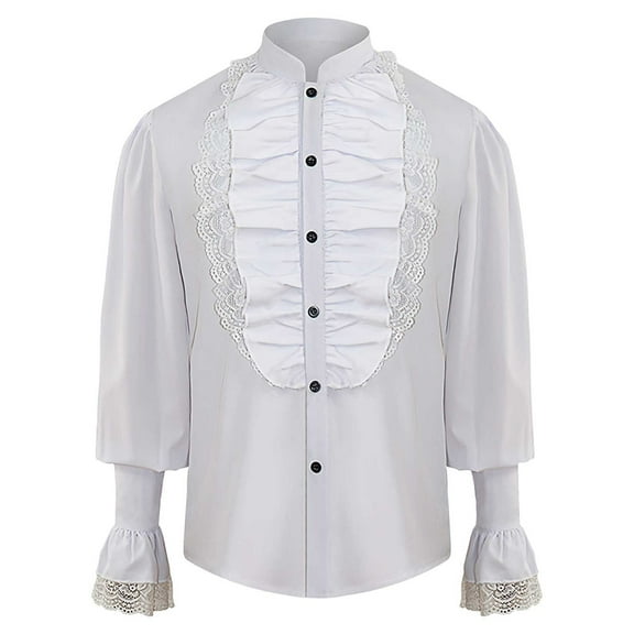 Men LYXSSBYX Mens Shirts Long Sleeve Men Casual Fashion Pullover Long Sleeve Stand Collar Ruffled Renaissance Shirt Steampunk Trumpet Sleeve Top