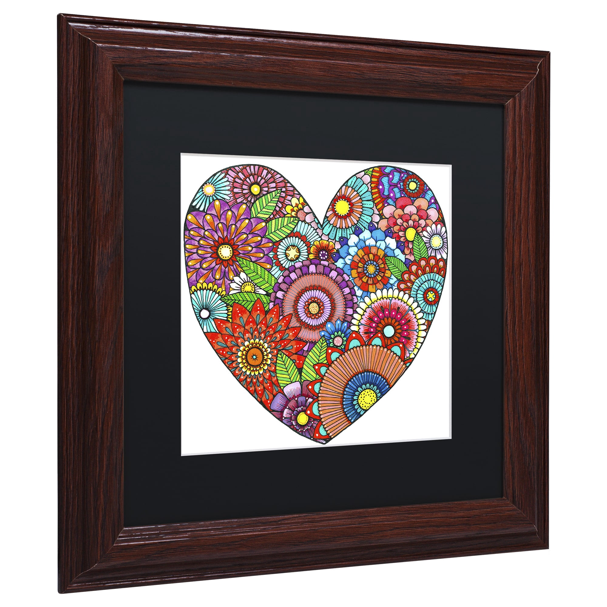 Trademark Fine Art "Floral Heart" Canvas Art by Hello Angel, Black Matte, Wood Frame
