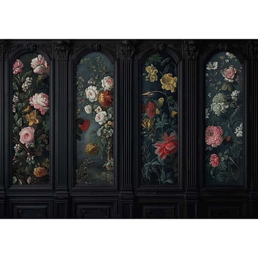 Allenjoy Black Floral Victorian Wall Backdrop