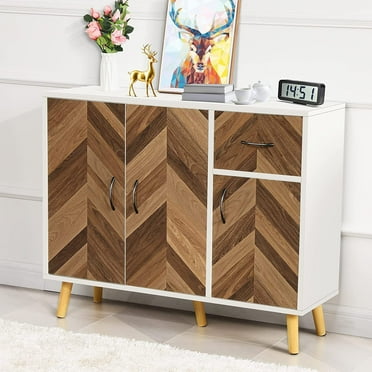 Sideboard Buffet Cabinet with Storage - 3 Doors Storage Cabinet with Drawers Free Standing Accent Cabinets for Living Room Entryway Hallway Kitchen, White