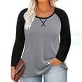 thumbnail image 5 of Diufon Plus Size Long Sleeve Tops for Women Fall Fashion Color Block Crewneck Top Casual Loose Basic Shirts, 5 of 7