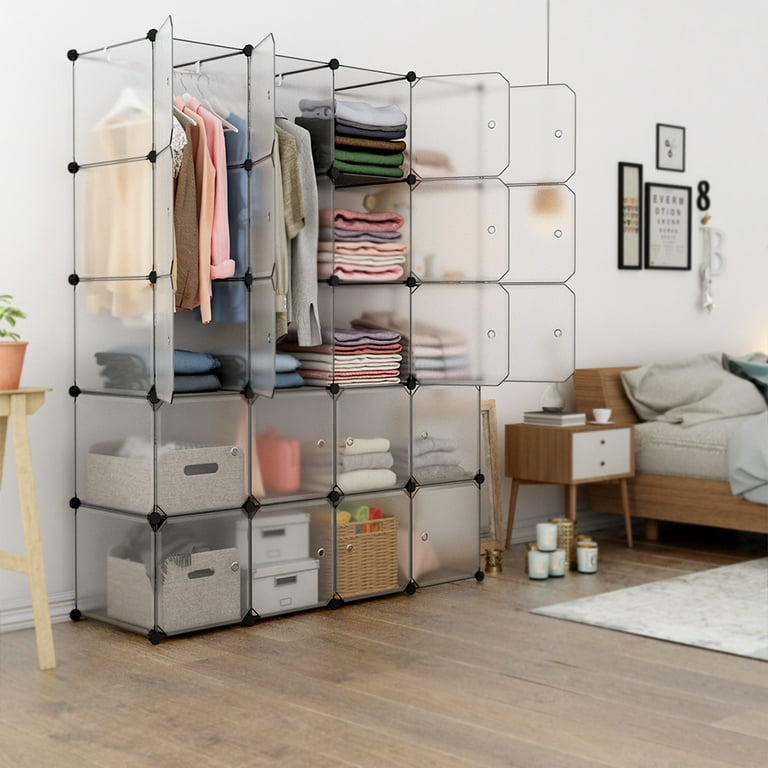 Stackable Cube Storage Shelves with Hanging Rod - On Sale - Bed