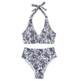 thumbnail image 6 of KPOPLK 2 Piece Women's Solid Bikini Set High Waisted Swimsuit Tummy Control Swimwear Halter V Neck Ruched Bathing Suit(M,Black), 6 of 9