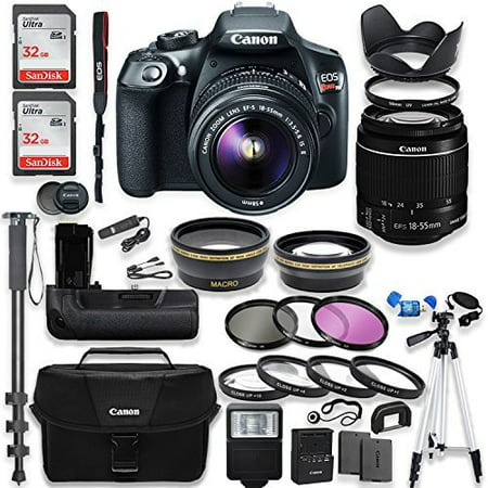 Canon EOS Rebel T6 DSLR Camera with Canon 18-55mm IS II Lens Kit + Battery Grip + Canon Case + 64GB Memory + Filters + Macros + Monopod + 50