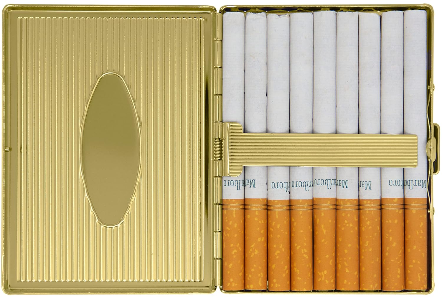 Set of 2 Metal-Plated 100s Ultra Compact Cigarette Case & Stash Box (Gold Oval)