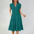 thumbnail image 2 of vigerkar Womens Summer Dress Ruffle Sleeve V Neck Midi Dresses Fashion Casual Fit Flowy Tiered Boho Beach Vacation Sundress Sky Blue, M, 2 of 5