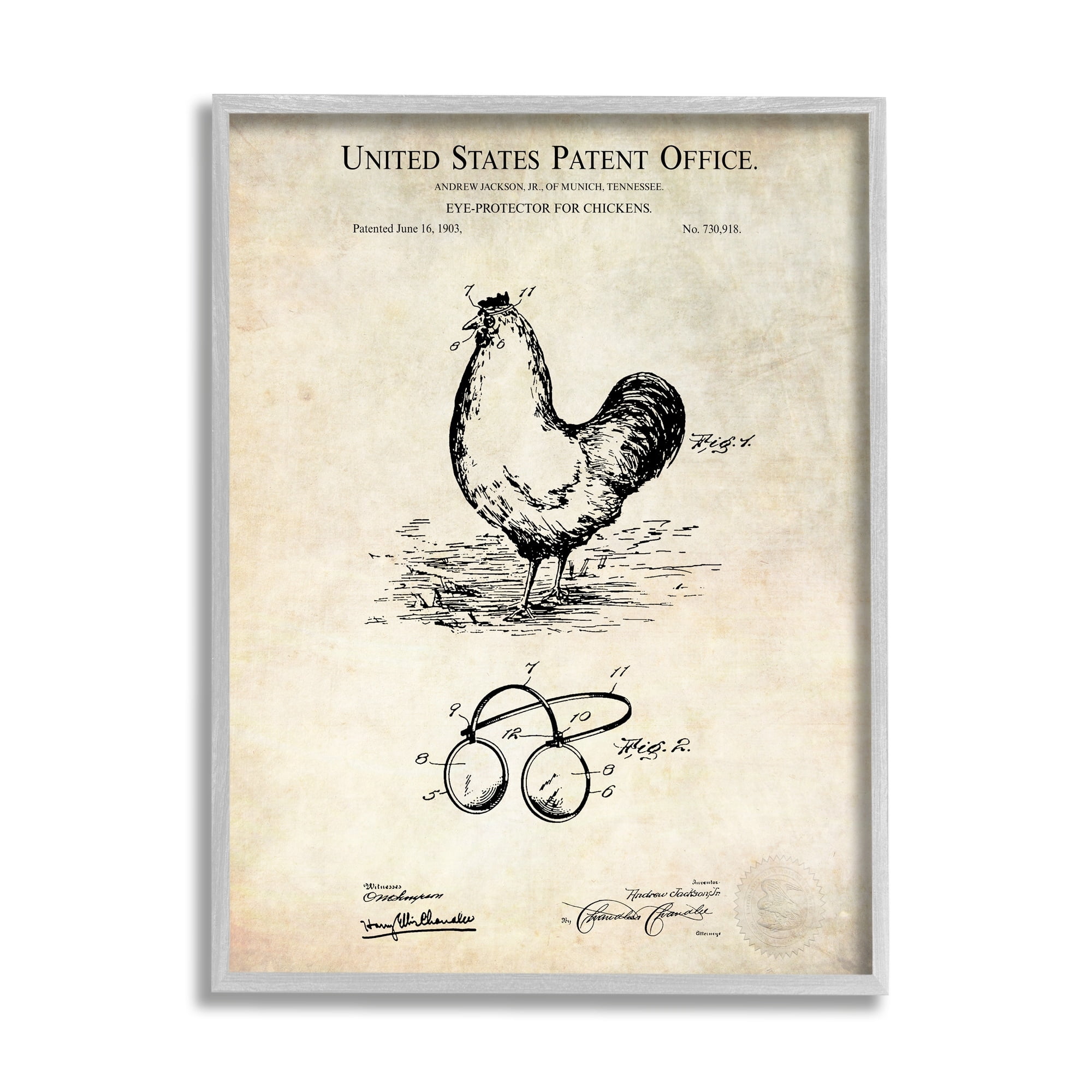 Stupell Industries Vintage Style Chicken Eye Protection Patent Blueprint Diagram Framed Wall Art, 11 x 14, Design by Karl Hronek