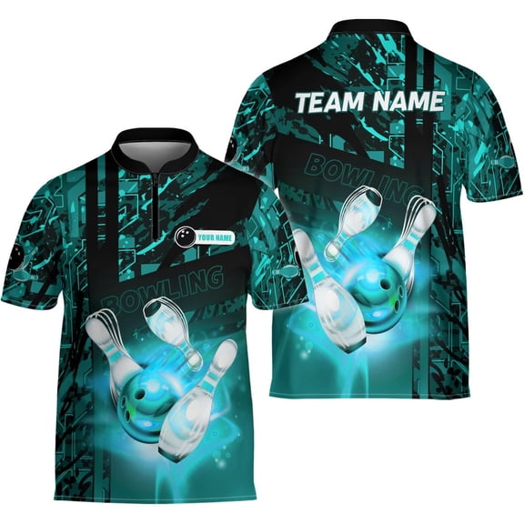 Mostprints Personalized Bowling Jersey 3D, Bowling Shirts for Team, Bowling Shirt Unisex for Men Women, Bowling Shirts for Men (Cyan, S)