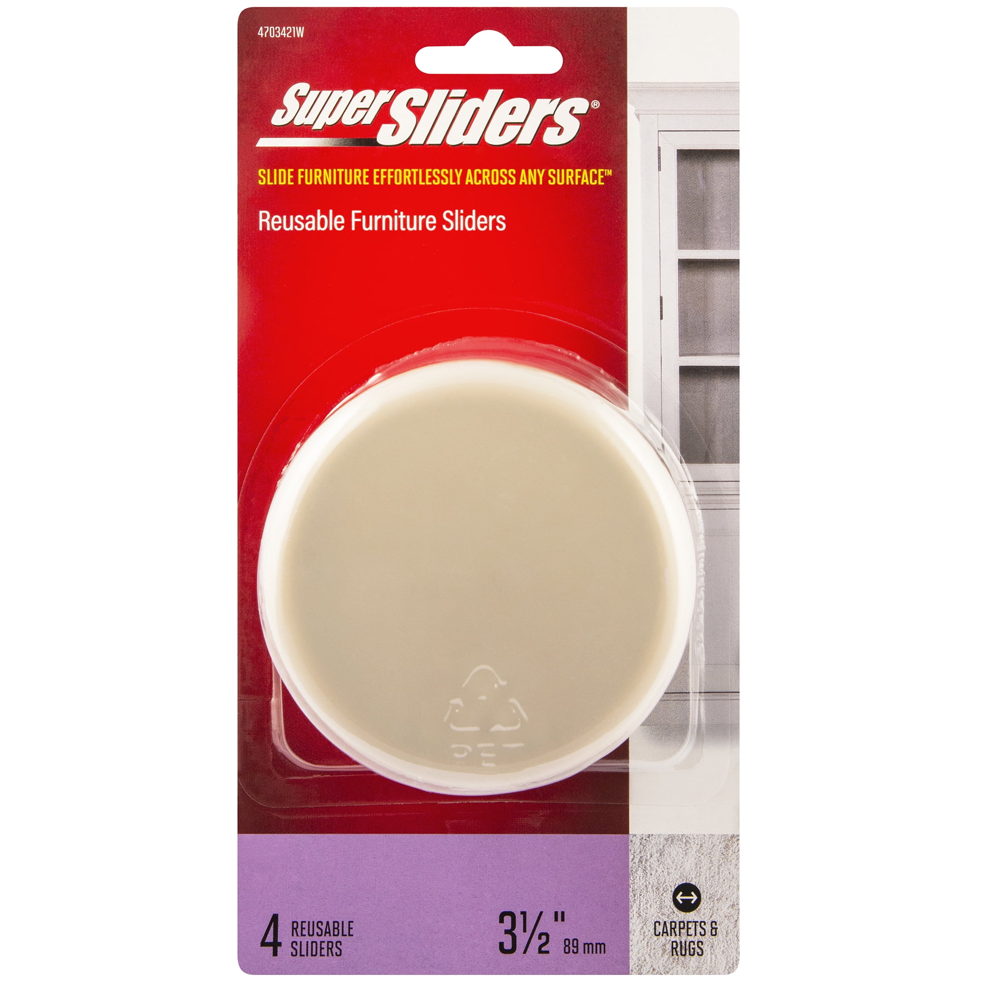 Super Sliders 3-1/2" Round Plastic Furniture Sliders Beige, 4 Pack