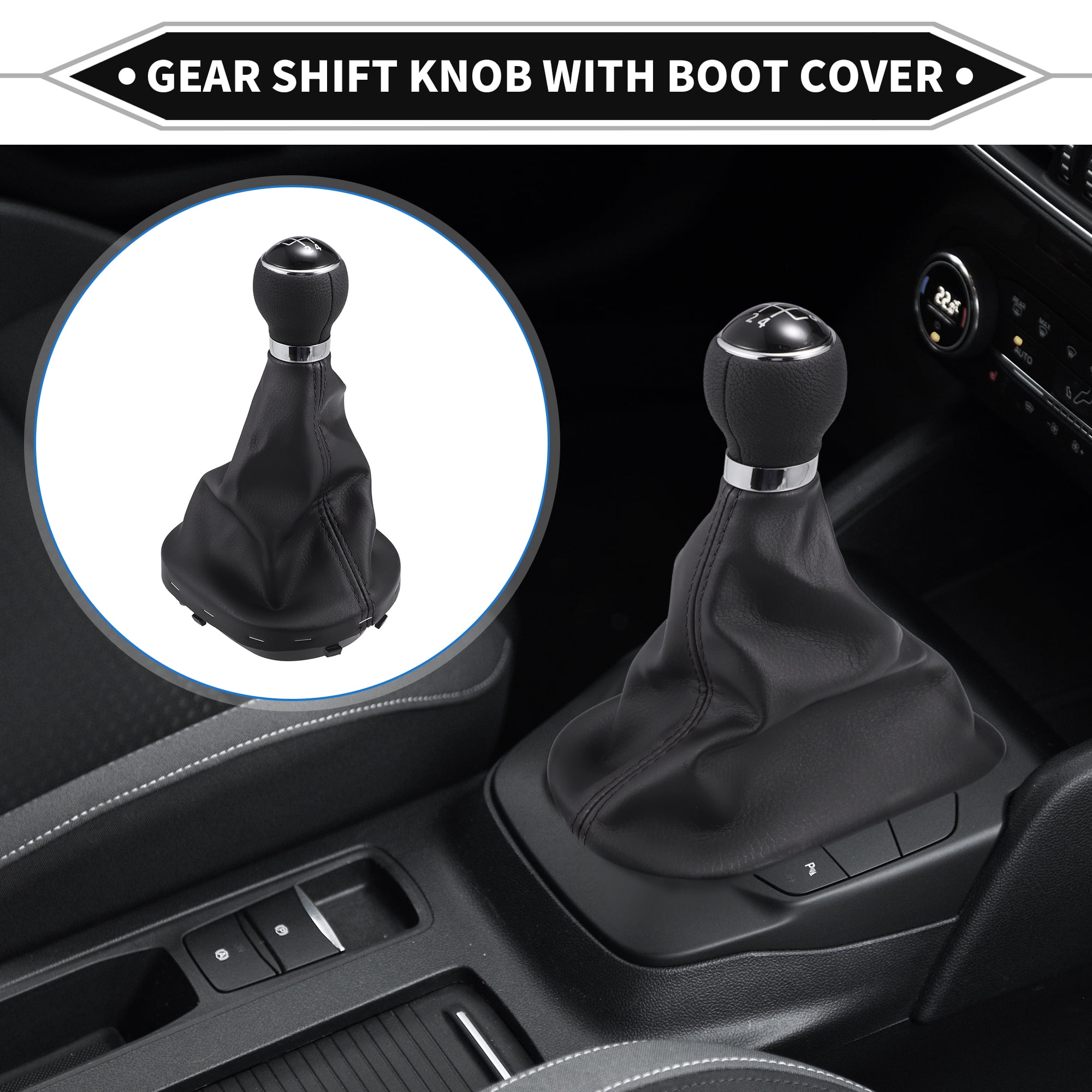 Unique Bargains 1 Set Gear Shift Knob with Boot Dust Cover Compatible for VW Caddy II 2 MK2 Faux Leather Black 5 Speed