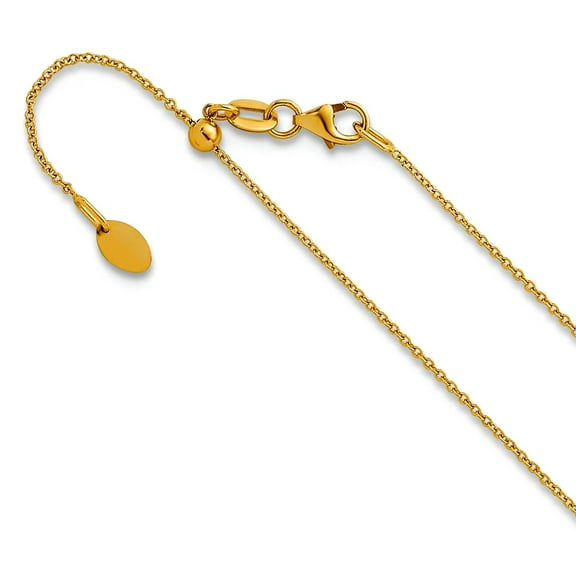 14k Solid Yellow Gold 1.1mm Cable Adjustable To Chain Necklace 24 Inch Chain Necklace for Women and Men