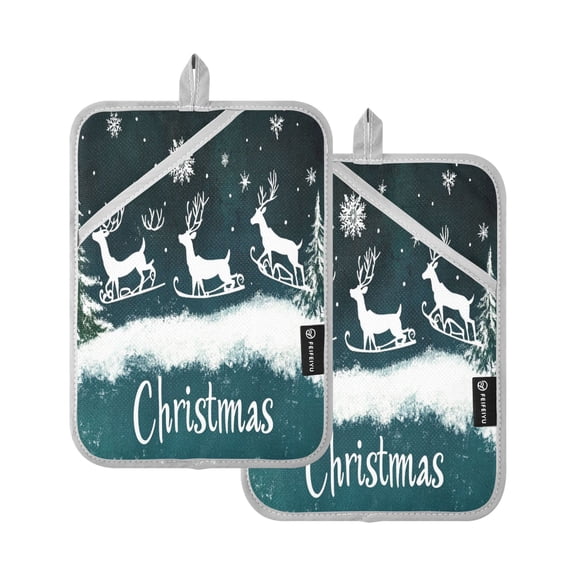 BZSMCE Pot Holder Oven Mitts Cooking baking Design Reindeer Snowflakes Creative Pattern Size:7x9.8in