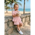 thumbnail image 3 of Cenuakty Toddler 0-3T Girls Summer Outfit Ruffled Hem Button up Short Sleeves T-Shirt and Elastic Shorts Set Cute 2 Piece Clothes, 3 of 9