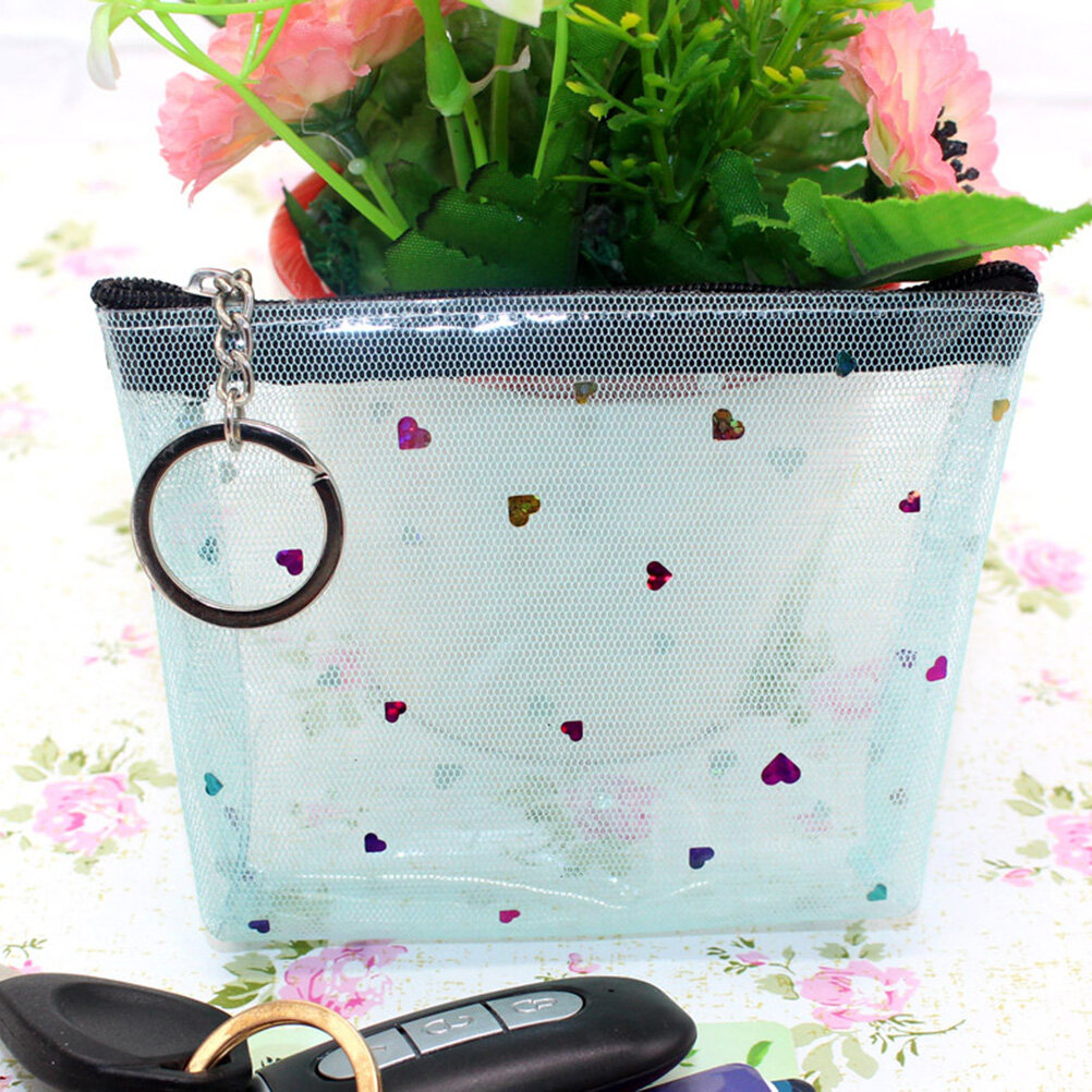 PVC Heart Pattern Coin Bag Fashion Translucent Net Change Purse
