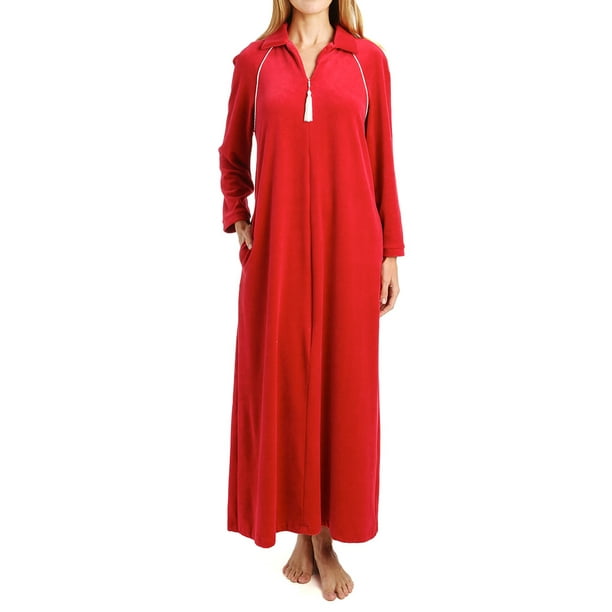 Women s Amanda Rich 607 37 Velour Zip Front Robe Red XS Walmart