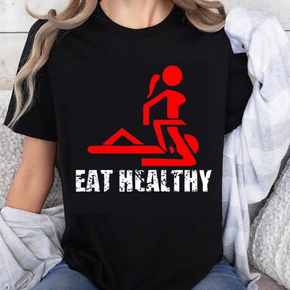 100% Cotton Eat Healthy Workout Fitness Motivation Graphic T-Shirt for Men Women Unisex Casual Shirt Gym Apparel Lifestyle Top
