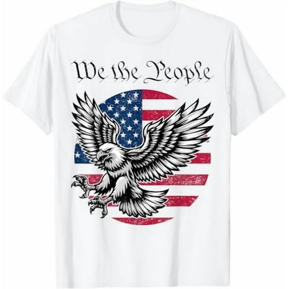 USA Patriotic 4th of July We The People Bald Eagle with American Flag Gifts Unisex Men Women Crew Neck Short Sleeve T-Shirt