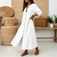 thumbnail image 4 of qafoshin Fall Dresses for Women V Neck Button Down Loose Dress Solid Color Casual Long Dress, 4 of 6