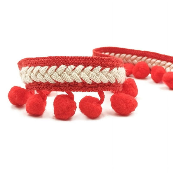 Nvzi  Cinta de costura trenzada con flecos y borlas para cortinas, rollo de tela para tapicería, color rojo