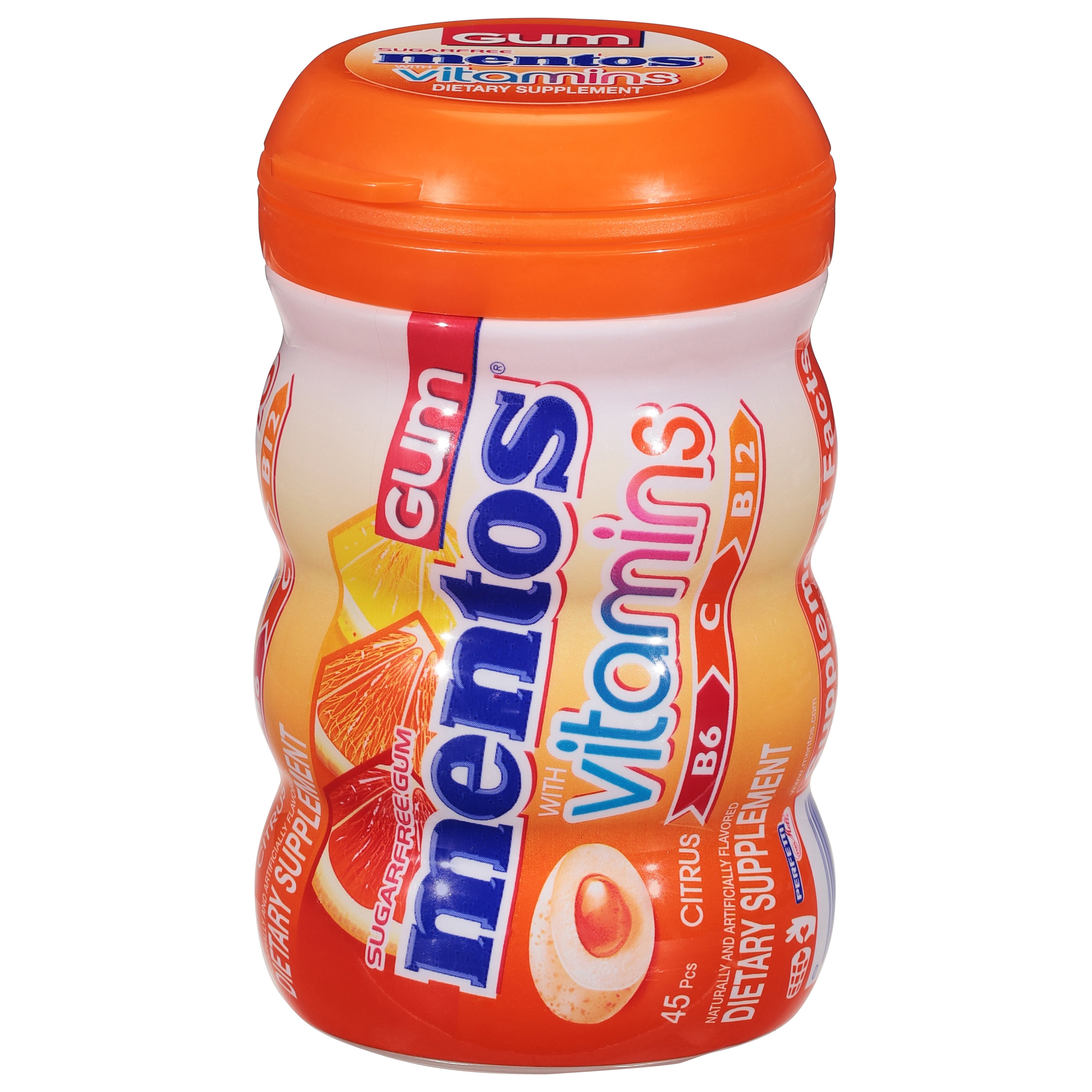Mentos Sugar-Free Citrus Flavored Vitamin Chewing Gum, 45 Piece Bottle
