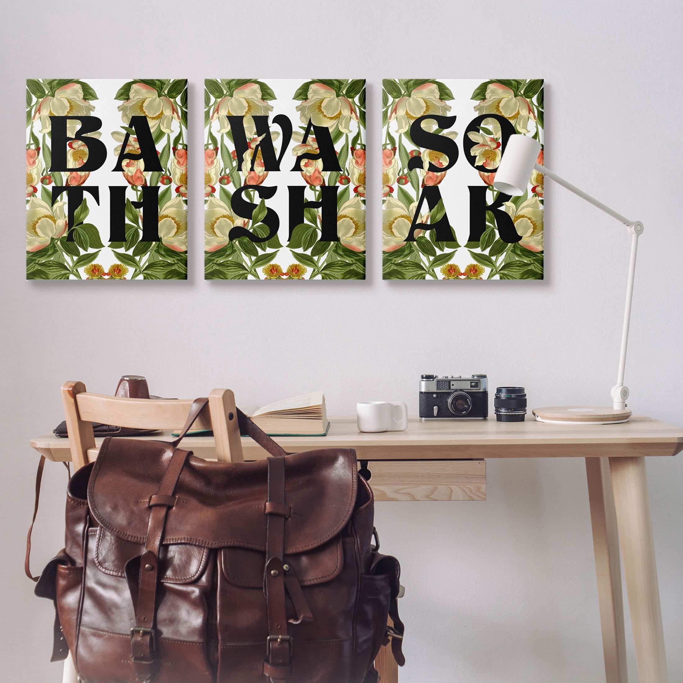 Bath Wash Soak Floral Bathroom Botanical & Floral Graphic Art Gallery Wrapped Canvas Print Wall Art, Set of 3