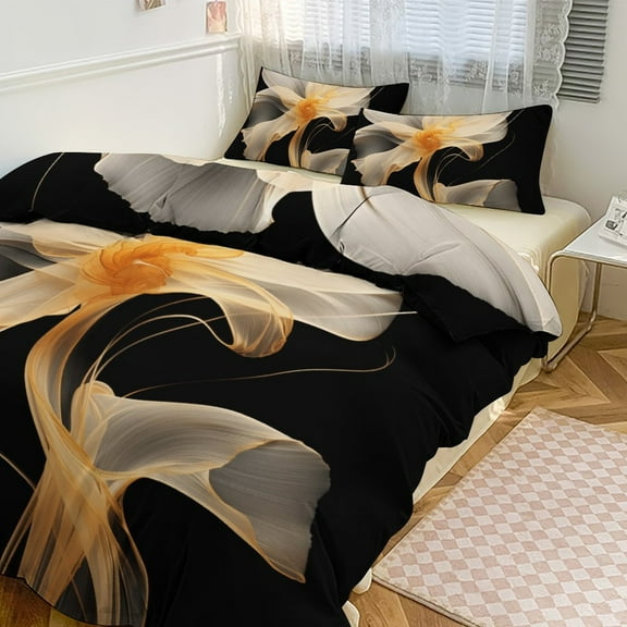 Abstract Flowers Bedding Set with Zipper Closure for Girls & Boys