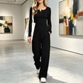 thumbnail image 6 of Lmueinov Womens Two Piece Set Button Crew Neck Sweatshirt Lightweight Drawstring Wide Leg Pants Lounge Set with Pockets Comfy Fall Winter Clothes, 6 of 8