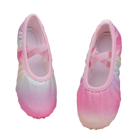 Huowey Toddler Girls Ballet Shoes Gleaming Glitter Anti- Dance Sneakers Gradient Color Elastic Laces Performances Training Soft Soled Slipper Dancewear Cozy Footwear,Multicolour,5-5.5 Years