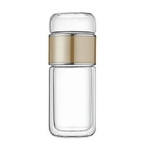 Ke1Clo Tea Infuser Water Bottle under $5! Double-Layer Glass Tea Brewing Cup with Strainer, Heat Insulated Portable Bottle for Travel Office, Leak-Proof Easy Clean