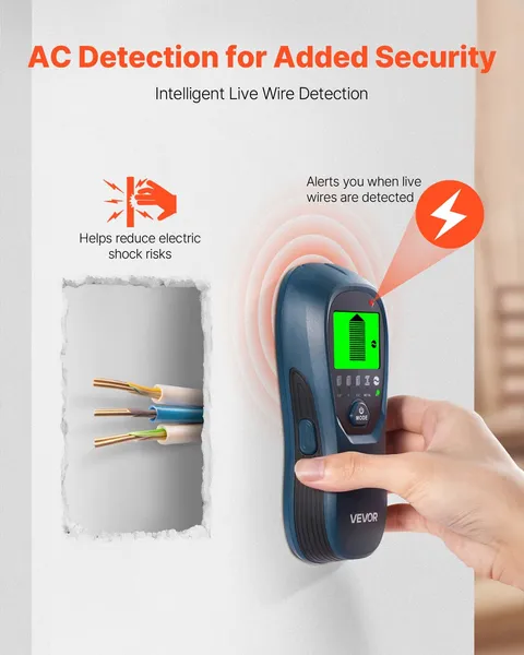 5 in 1 Electronic Wall Stud Detector with Smart Sensor HD LCD Display Audio Alarm for Metal AC Wire Joists Pipes Center Edge Detection Blue