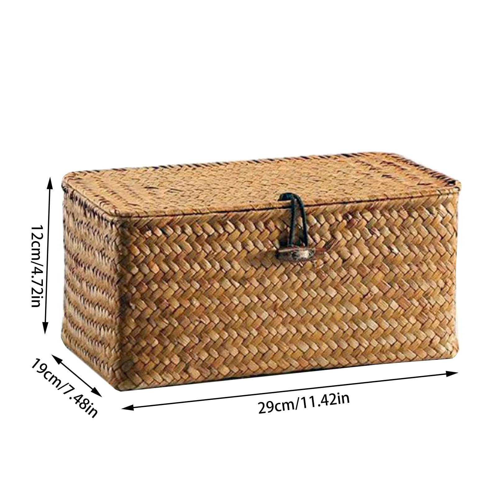 Wicker Storage Basket with Lid, Natural Seagrass Storage Baskets for Organizing, Woven Basket for Storage, Decorative Boxes Bins with Lids Home Organizer Decor