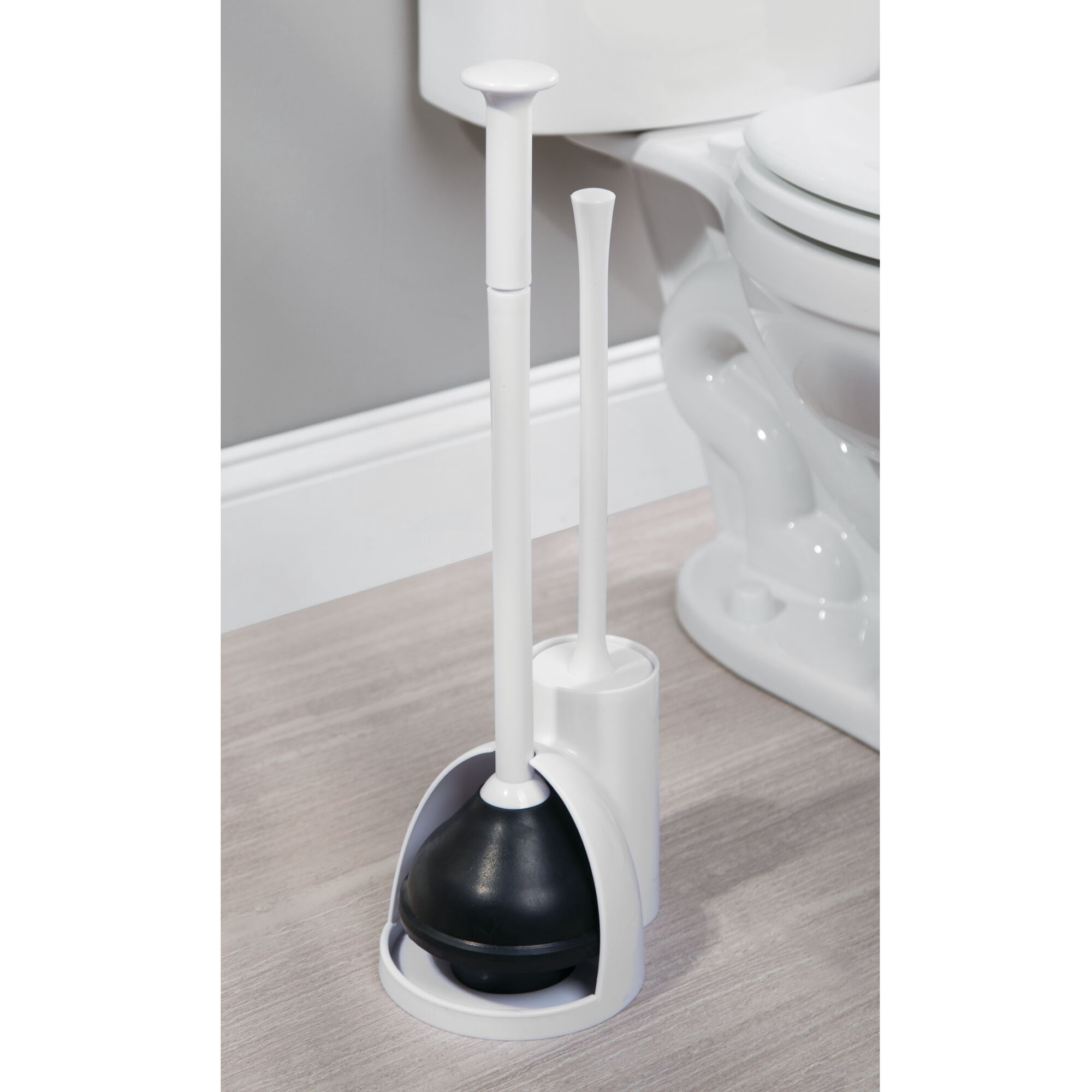 mDesign Hidden Plunger and Brush Set for Toilet Bowl - White