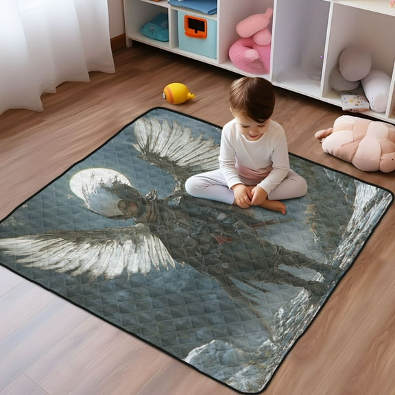WOBOGO The Boy with Wings Baby Playmats Extra Large Waterproof Rollable Activity Pads for Toddlers 50×50inch