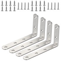 Uxcell Unique Bargains 4.92' x 2.95' Stainless Steel L Shaped Angle Brackets Corner Braces Support with Screws, 4pcs