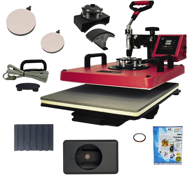 Combo 7 En 1 EV Technologies plancha sublimacion color roja y 150 articulos