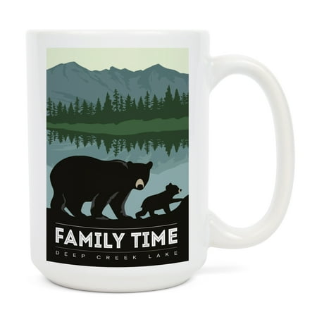 

15 fl oz Ceramic Mug Deep Creek Lake Maryland Family Time Black Bear and Cub Dishwasher & Microwave Safe