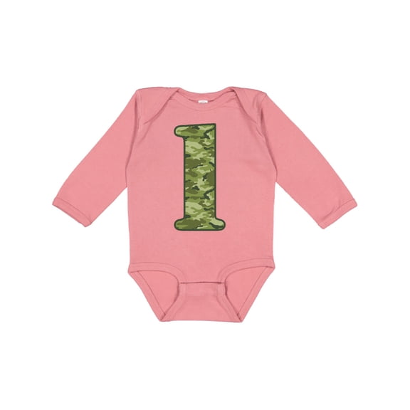 Inktastic Green Camo 1st Birthday Boys Long Sleeve Baby Bodysuit