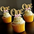 thumbnail image 2 of Funie 6Pcs Figure One Glitter Cake Toppers Baby First Birthday Party Cupcake Decor, 2 of 6