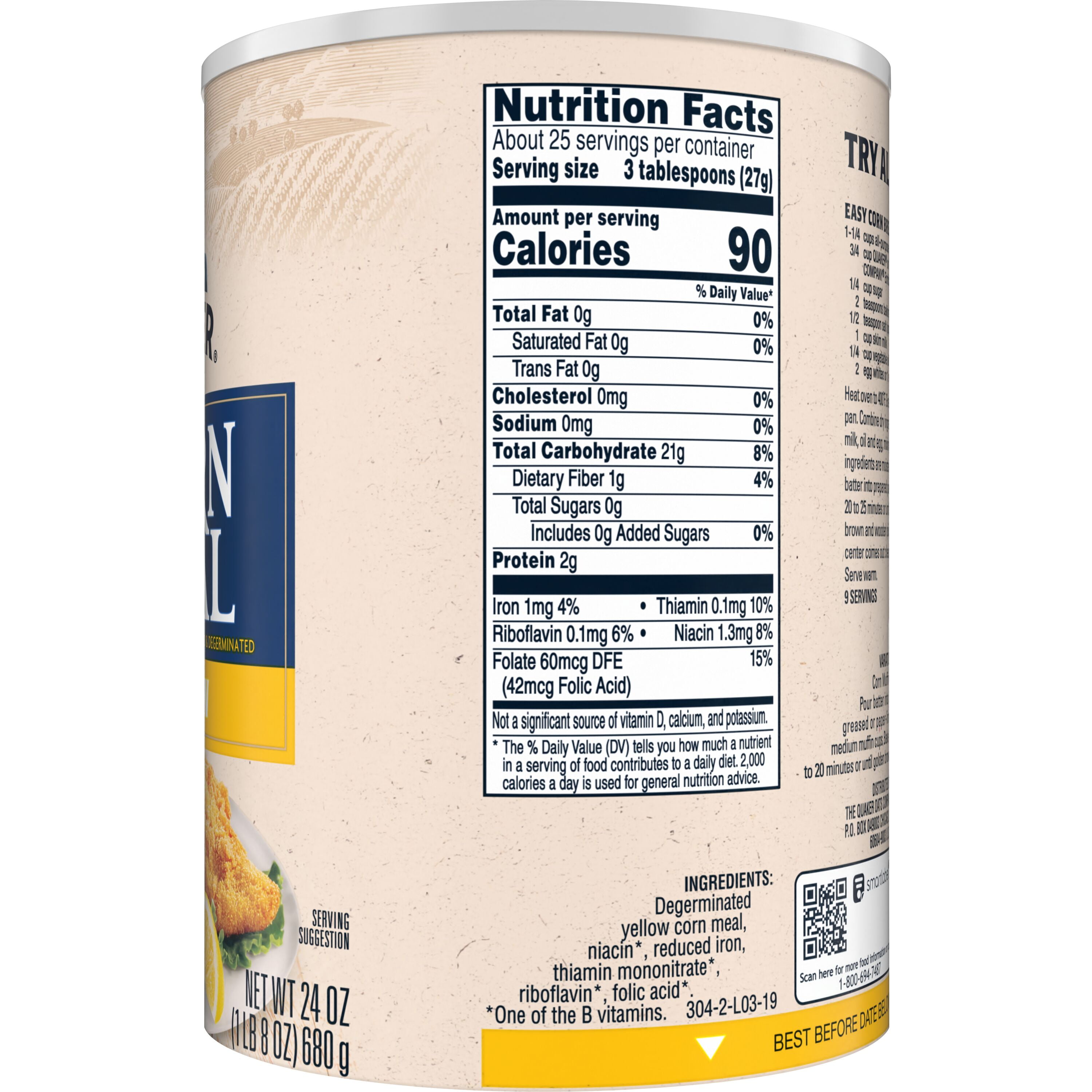 (12 pack) Quaker Yellow Enriched and Degerminated Corn Meal, 24 oz. Canister