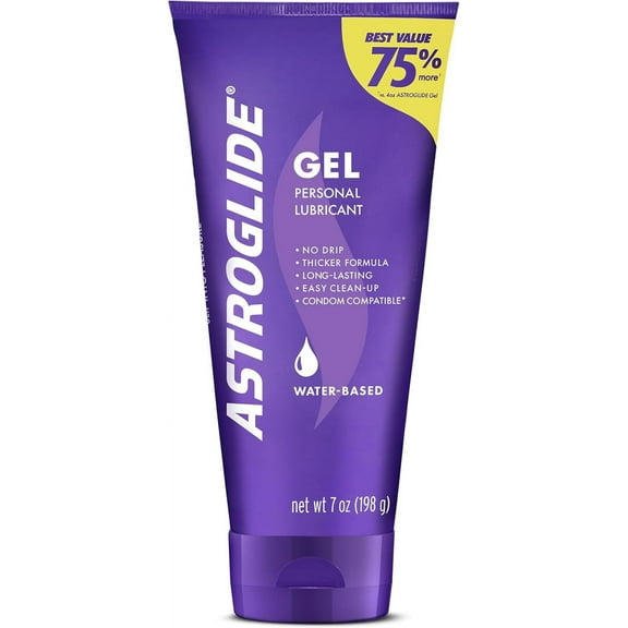 Astroglide Water Based Lube (7oz), Ultra Gentle Gel Personal Lubricant for Vaginal and Anal Sex, Stays Put with No Drip, Sex Lube, Long-Lasting for Men, Women and Couples, Safe for Toys