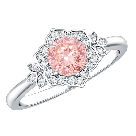 Rosec Jewels Lab Grown Pink Diamond Designer Engagement Ring (1 Ct, Fancy Pink Color VVS Clarity) - Womens Pink White Diamond Ring, 925 Sterling Silver, US 4.00
